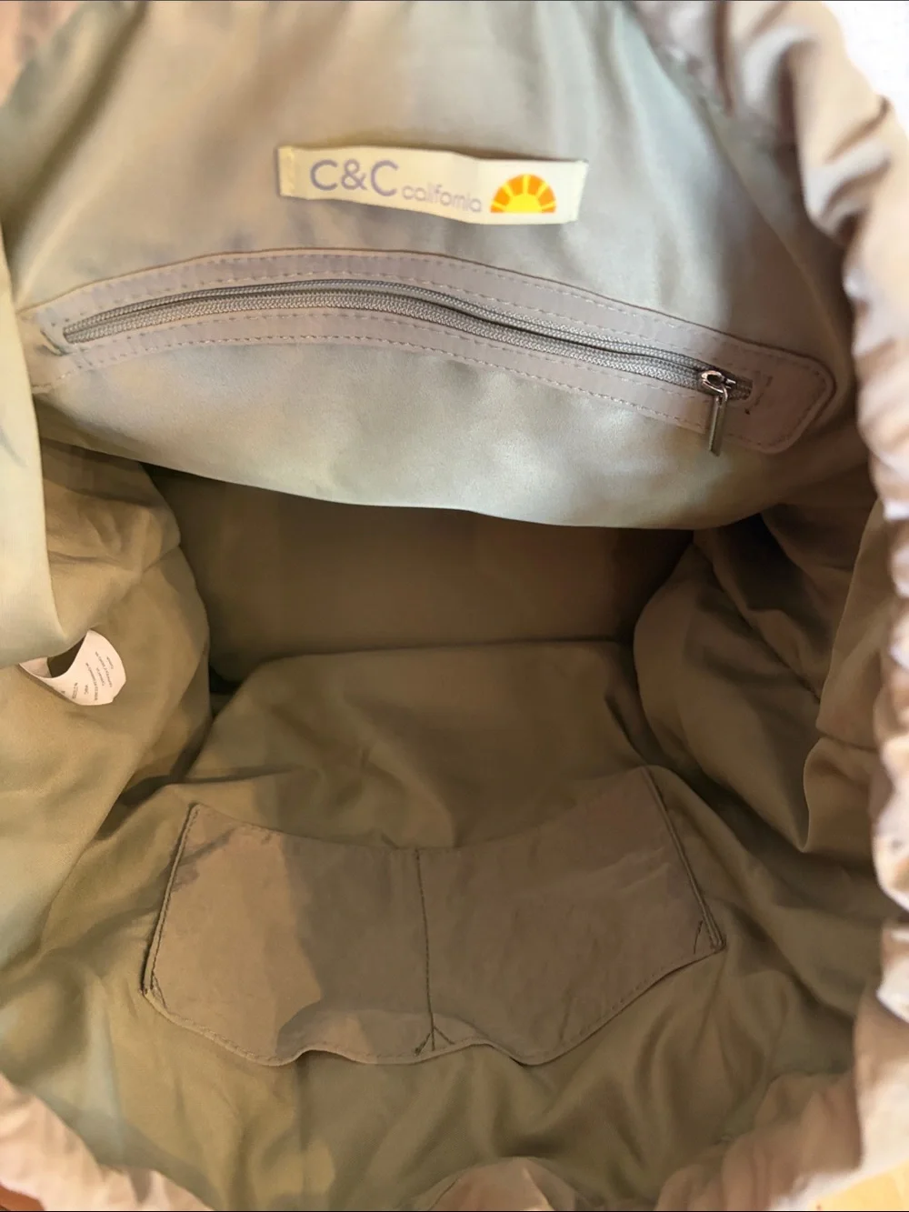 C&C California Olive Drawstring Backpack with Coral Accents